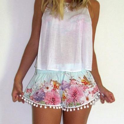 Cute Floral Pom Pom Shorts